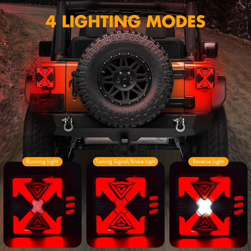 OKSIWA LED Tail Lights Fit For 2007-2018 Jeep Wrangler JK JKU Sport/Sahara/Rubicon, with Starting Dynamic Animation,Unique Shaped Design (X Smoked2)-2