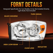 OKSIWA Headlights Assembly for 2006-2008 Dodge Ram 1500, 2006–2009 Dodge Ram 2500 3500, OEM Style Replacement Headlamp Housing, Factory Fit, No Bulbs Included, Durable & Weather-Resistant