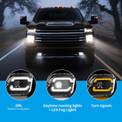 OKSIWA Black Lens with DRL Led Fog Lights Compatible with 2019-2023 Chevrolet Silverado 1500 2500HD 3500HD Upgrade and Modified 1 Pair Led Fog Lamp, Fog Light Assembly, Black A with DRL