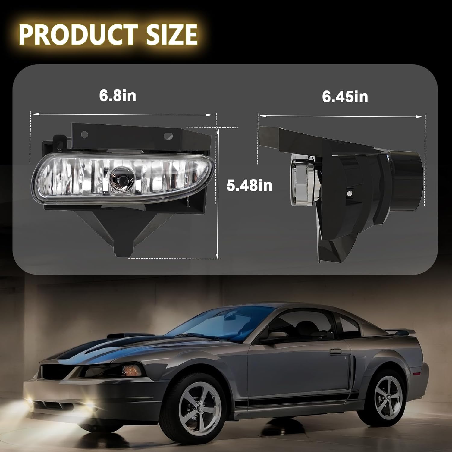 OKSIWA Fog Lights Assembly Compatible with 1999-2004 Ford Mustang, Bumper Driving Fog lamp Assembly Replacement (Halogen Fog Lights)