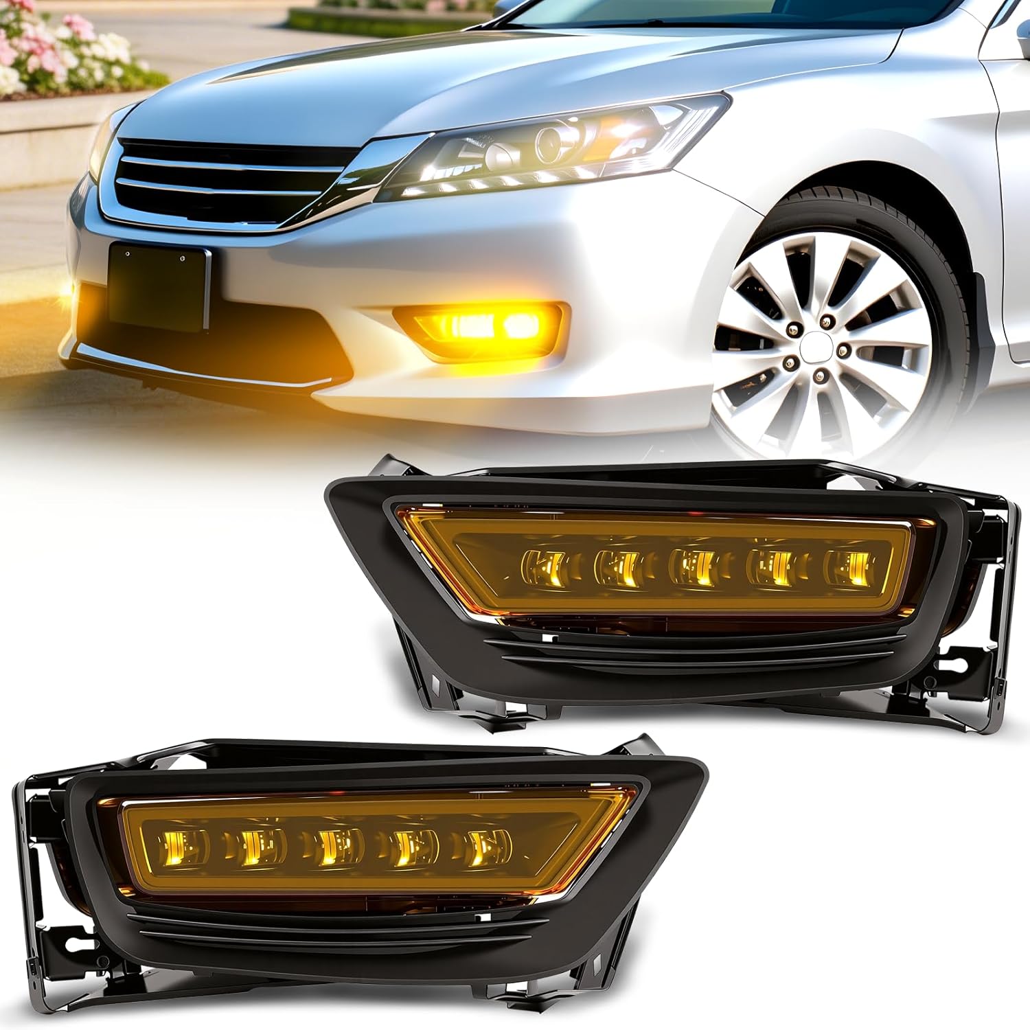 OKSIWA LED Fog Lights Assembly Replacement Fit for 2013 2014 2015 Honda Accord 4 Door Sedan w/Switch Wirning Harness Clear Lens(1 set)