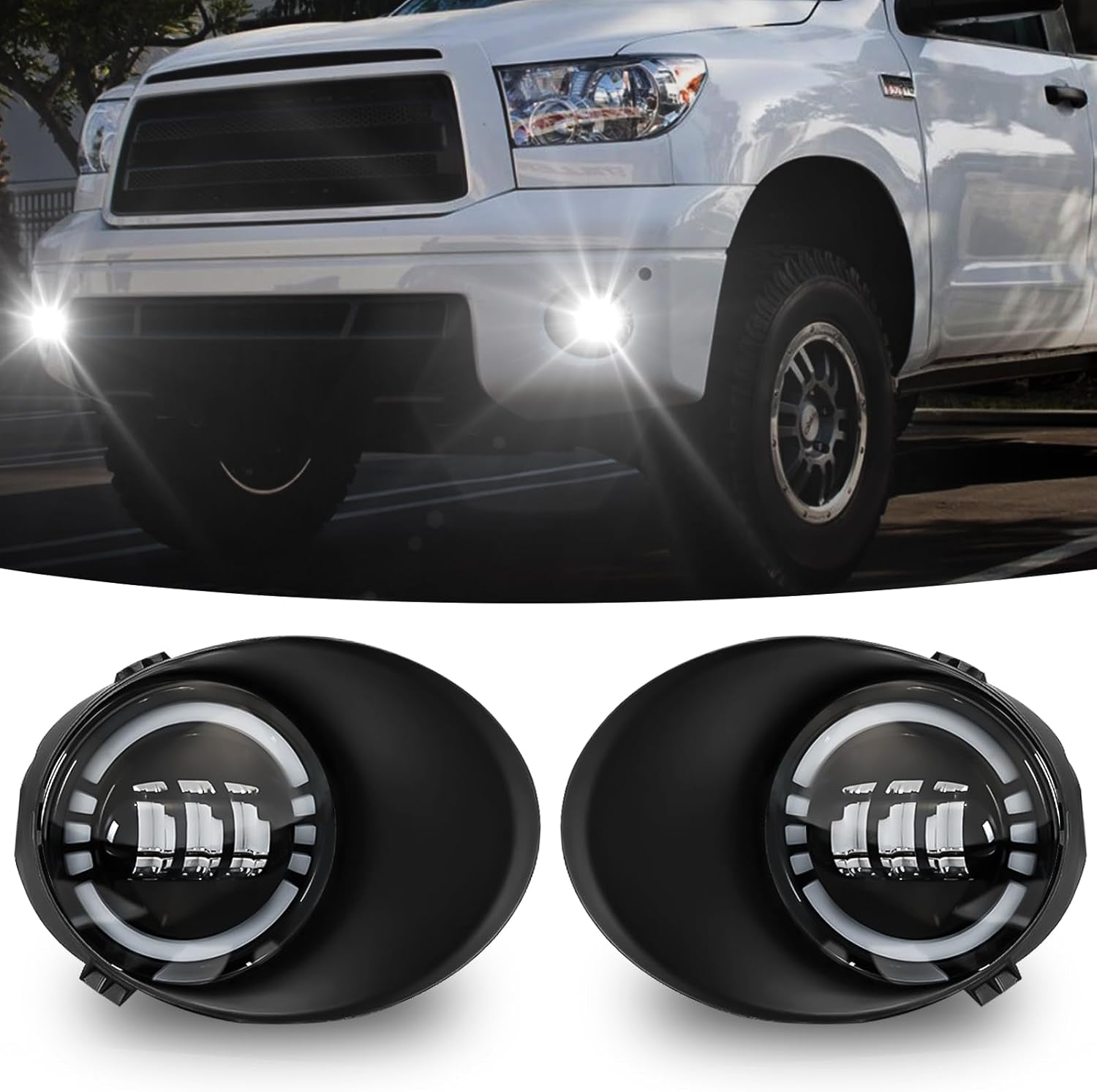 OKSIWA LED Fog Lights for Toyota Tundra 2007-2013, Front Driving Fog Lamps Assembly Replacement Kit, Clear Lens（1 Pair）