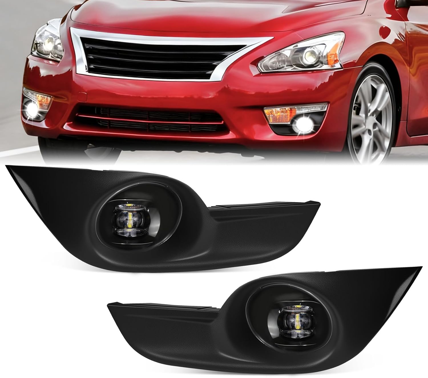 OKSIWA LED Fog Lights,Compatible with Nissan Altima Sedan 2013 2014 2015,Front Bumer Driving Light Fog Lamp Assembly Kit with Wiring Harness, Switch,Plug and Play