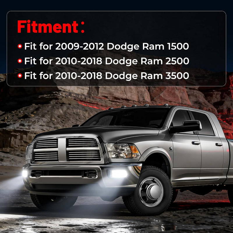 OKSIWA Full LED Fog Lights with Lens Fit for 2009-2012 Dodge Ram 1500,2010-2018 Ram 2500 3500 Pickup Truck Fog Light Assembly, Upgrade and Modified Direct Replacement Len Fog Lamps 1 Pair, Chrome-3