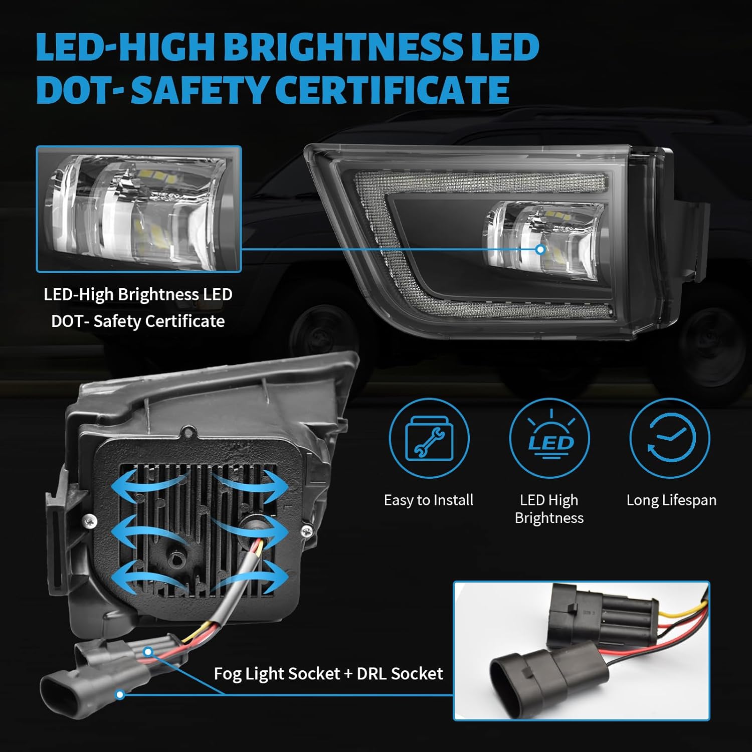 OKSIWA LED Fog Lights fit for Toyota 4Runner 2003 2004 2005, Front Driving Fog Lamps Assembly Replacement Kit (LED Fog Lights with DRL)-4