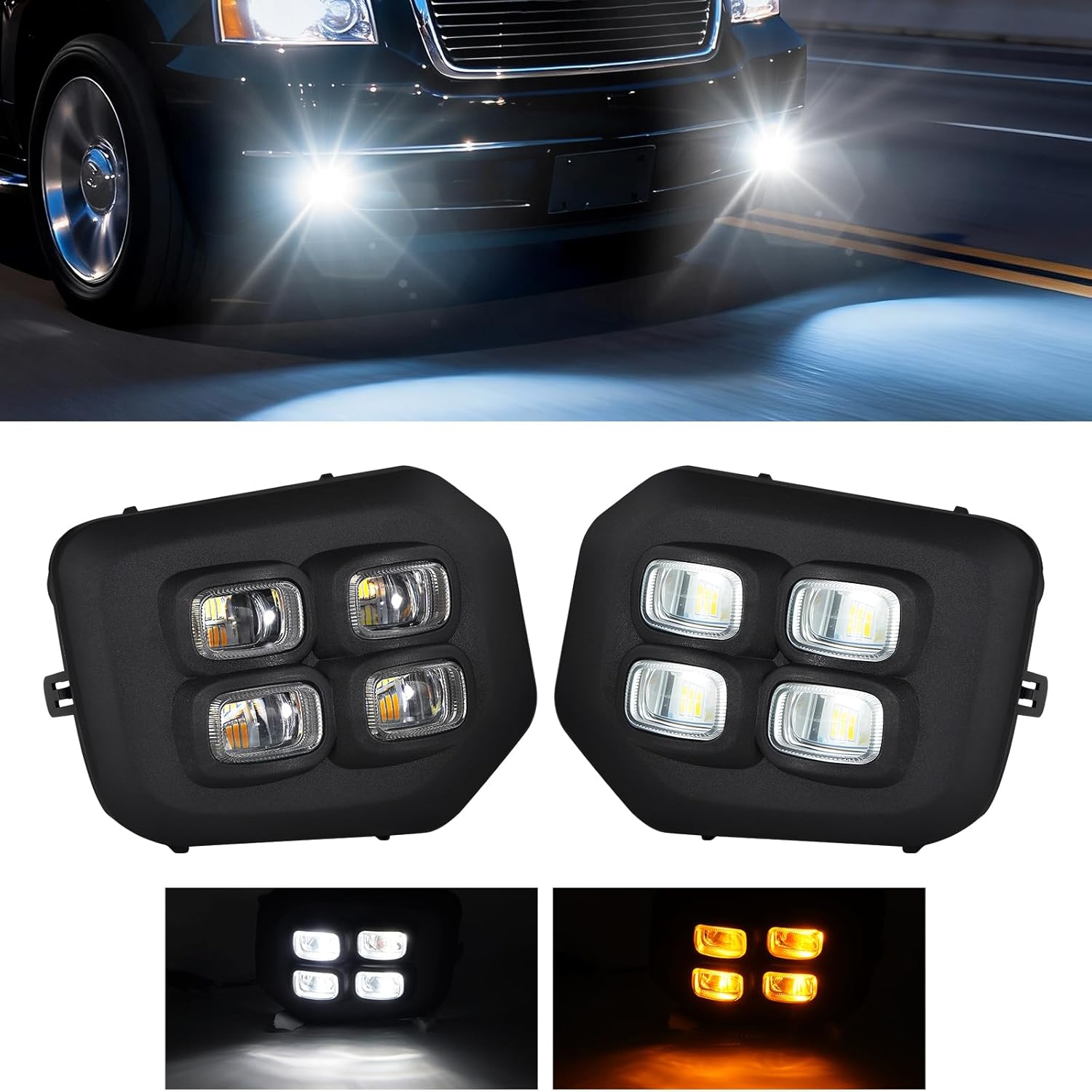 OKSIWA LED 4 eyes Fog Lights Assembly Kit for 2016 2017 2018 2019 2020 2021 2022 2023 Toyota Tacoma(Fits SR,SR5 Model Only), White DRL Fog Light Yellow Turn Signals for Tacoma