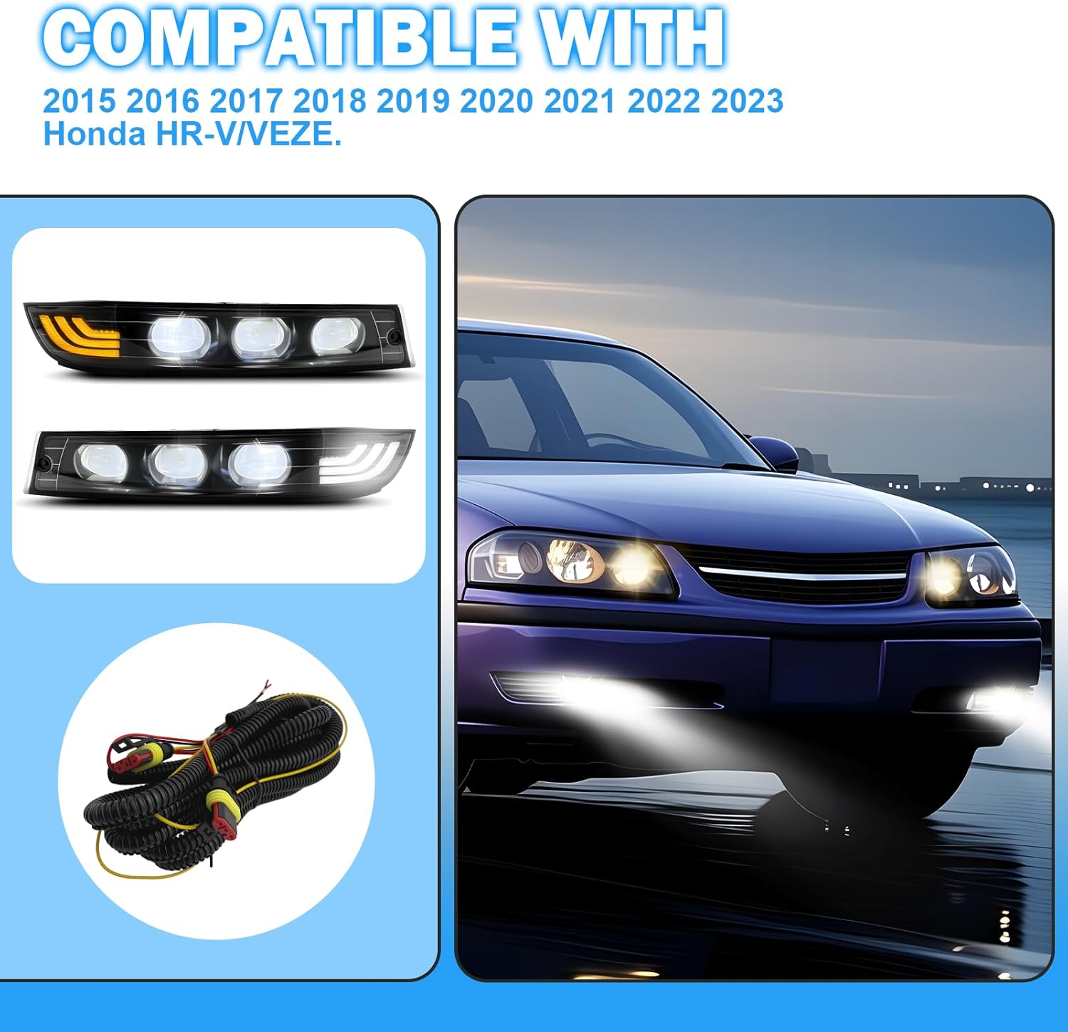 DOT Compliant LED Fog Lights with White DRL & Amber Turn Signal for 2000-2005 Chevy Impala  Plug & Play-3