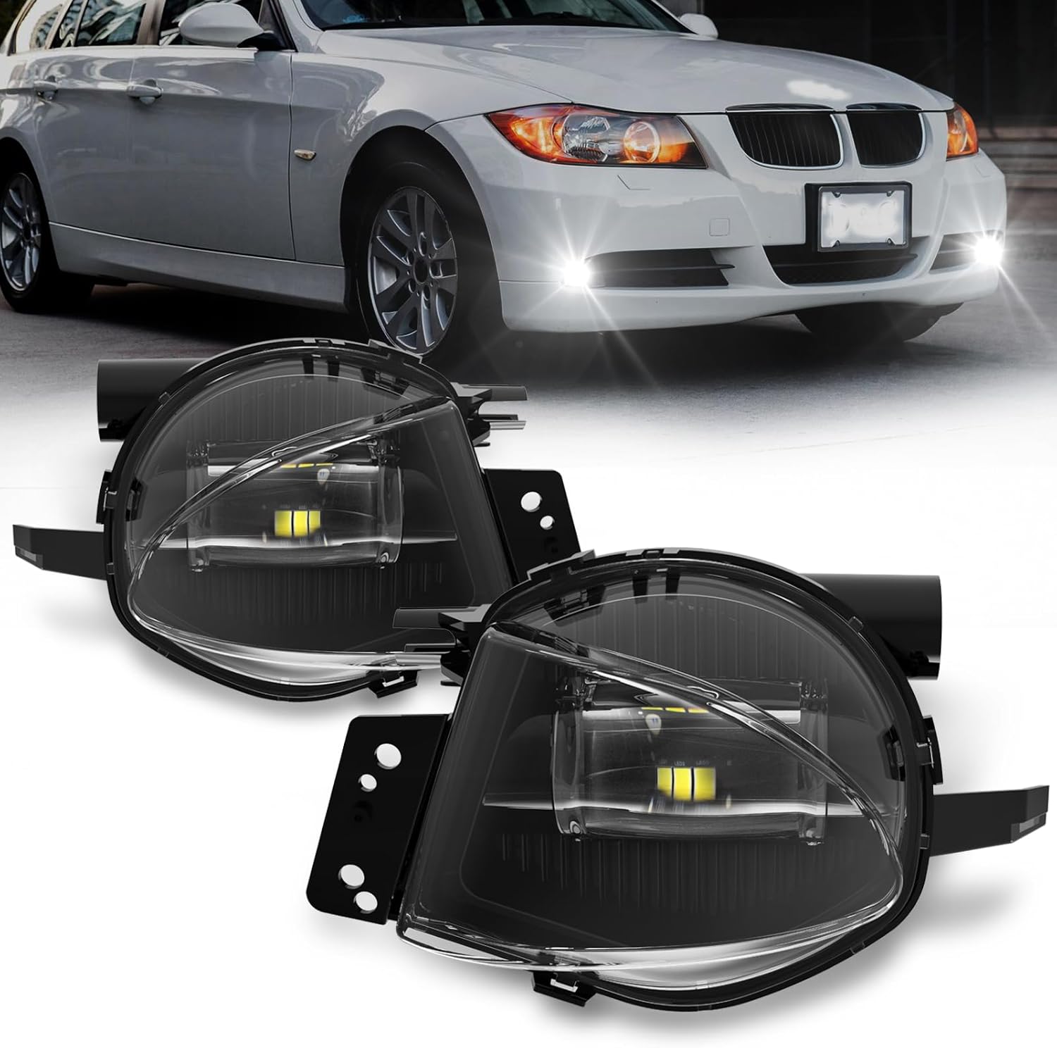 OKSIWA LED Fog Lights Assembly for BMW 3 Series 2006-2008 (323i /325i / 325xi / 328i / 328xi / 330i / 330xi / 335i / 335xi Sedan E90 / Wagon E91) Front Driving Fog Lamp Clear Lens -1 Pair