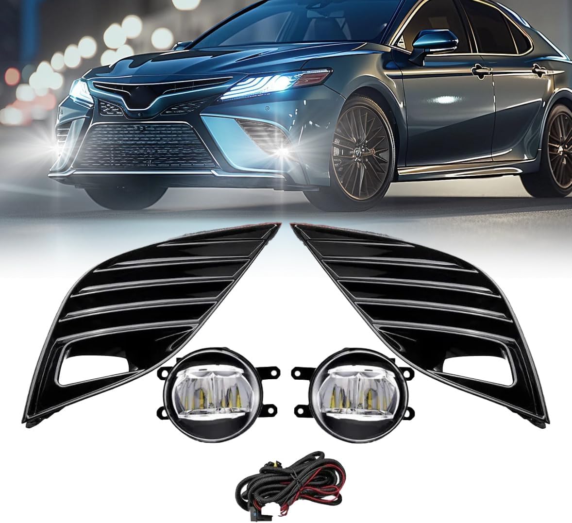 OKSIWA LED Fog Light-for 2018-2020 Toyota Camry SE/XSE/TRDM, Fog Lamps Assembly Replacement,Include Switch, Wiring Harness, Plug and Play
