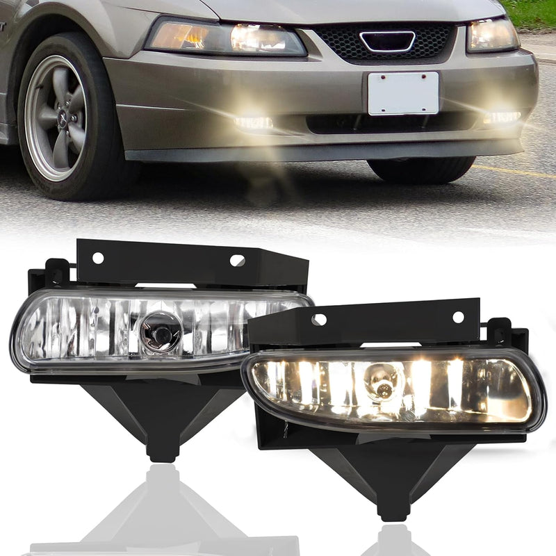 OKSIWA Fog Lights Assembly Compatible with 1999-2004 Ford Mustang, Bumper Driving Fog lamp Assembly Replacement (Halogen Fog Lights)-1
