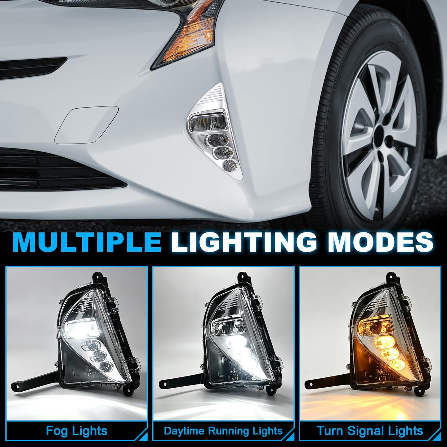 DOT Approved LED Fog Lights with DRL for 2016-2018 Toyota Prius Plug & Play Waterproof 1 Pair-2