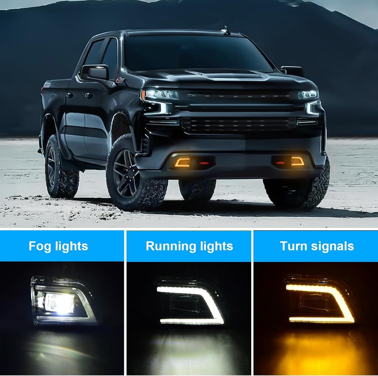 OKSIWA Black Lens with DRL Led Fog Lights Compatible with 2019-2023 Chevrolet Silverado 1500 2500HD 3500HD Upgrade and Modified 1 Pair Led Fog Lamp, Fog Light Assembly, Black B with DRL