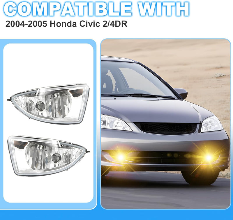 OKSIWA Driving Fog Lights Compatible with 2004-2005 Honda Civic 2/4DR 1 Pair Bumper Fog Lamps with Halogen Bulb, Switch and Harness (Clear Lens)-3