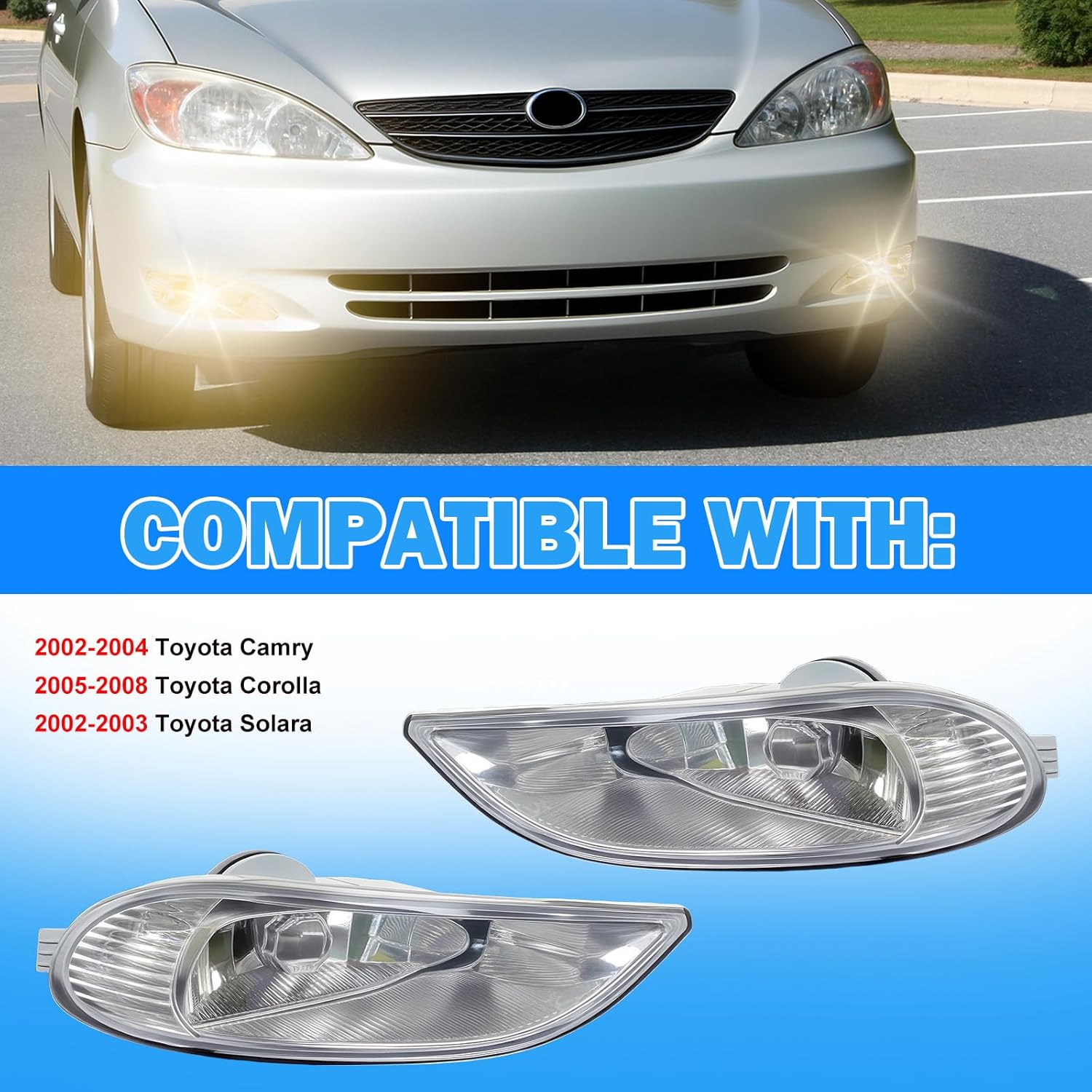 OKSIWA Fog Lights Compatible with 2002 2003 2004 Camry, 2005 2006 2007 2008 Corolla, 2002 2003 Solara, A Pair Of Fog Lamps With 9006 12V 55W Halogen Bulbs, Wiring Harness And Clear Lens-3