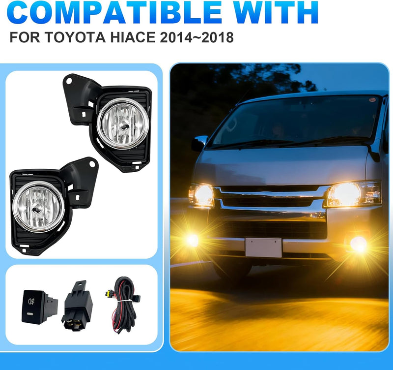 OKSIWA Fog Lights Compatible with 2014-2018 Toyota Hiace Bumper Driving Fog Lamps Assemblies with Switch and Wiring Harness-2