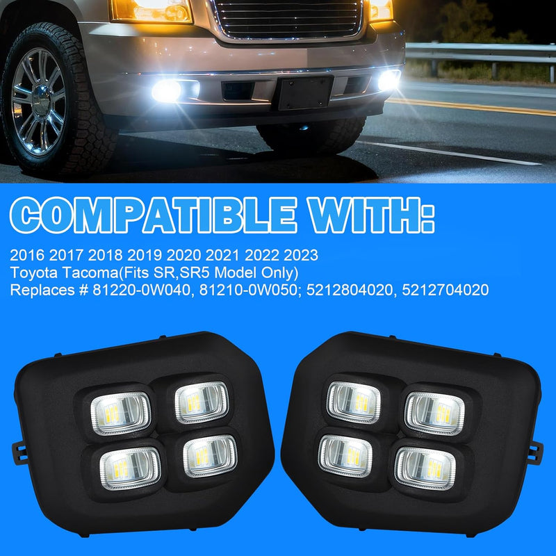 OKSIWA LED 4 eyes Fog Lights Assembly Kit for 2016 2017 2018 2019 2020 2021 2022 2023 Toyota Tacoma(Fits SR,SR5 Model Only), White DRL Fog Light Yellow Turn Signals for Tacoma-5
