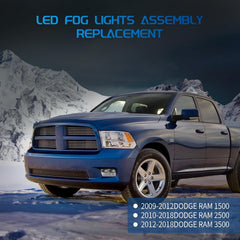 OKSIWA LED Fog Lights for Dodge Ram 2009-2012 1500, 2010-2018 2500, 2010-2018 3500 with Daytime Running Lights DRL Set Assembly 1 Pair Driving Fog Lamps Replacement-3