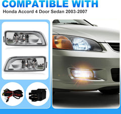OKSIWA Fog Lights Assembly Compatible with 2003-2007 Honda Accord 4Door Sedan 2004-2008 Acura TL Fog Light Replacement with Halogen Bulbs Clear Lens Switch Harness Kit-2