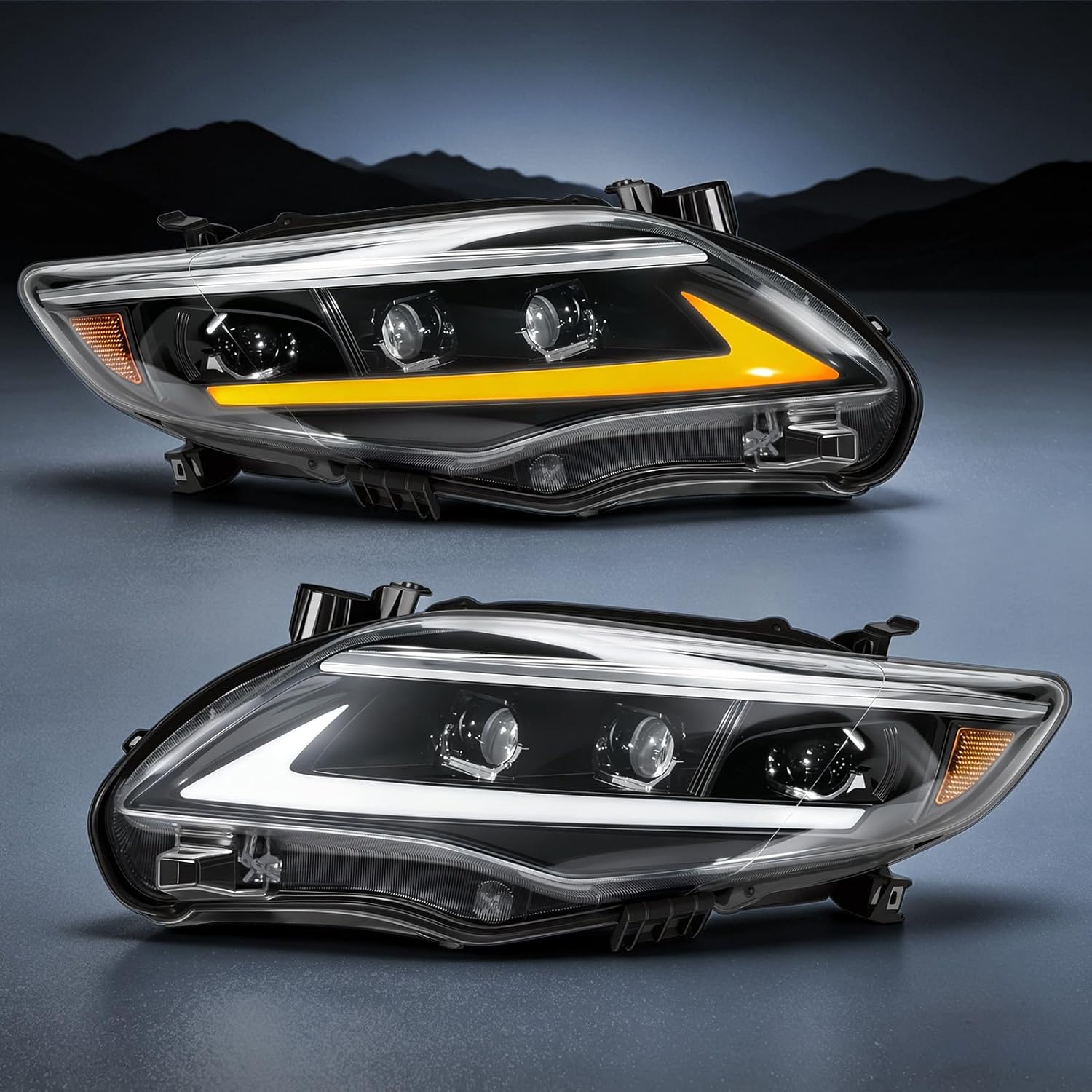 LED Projector Headlights with Startup Animation & Sequential Turn Signal for 2011-2013 Toyota Corolla DRL High Low Beam Clear Lens Waterproof Plug & Play 1 Pair