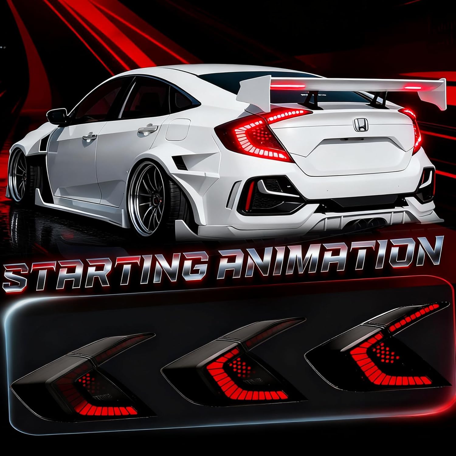 OKSIWA Sequential LED Tail Lights Compatible with Honda Civic 10th Gen Sedan 2016-2021, Not for Hatchbacks, Starting Animated Tail Light Assembly, Brake Turn Signal Lights, Reverse Lights, Parking Light