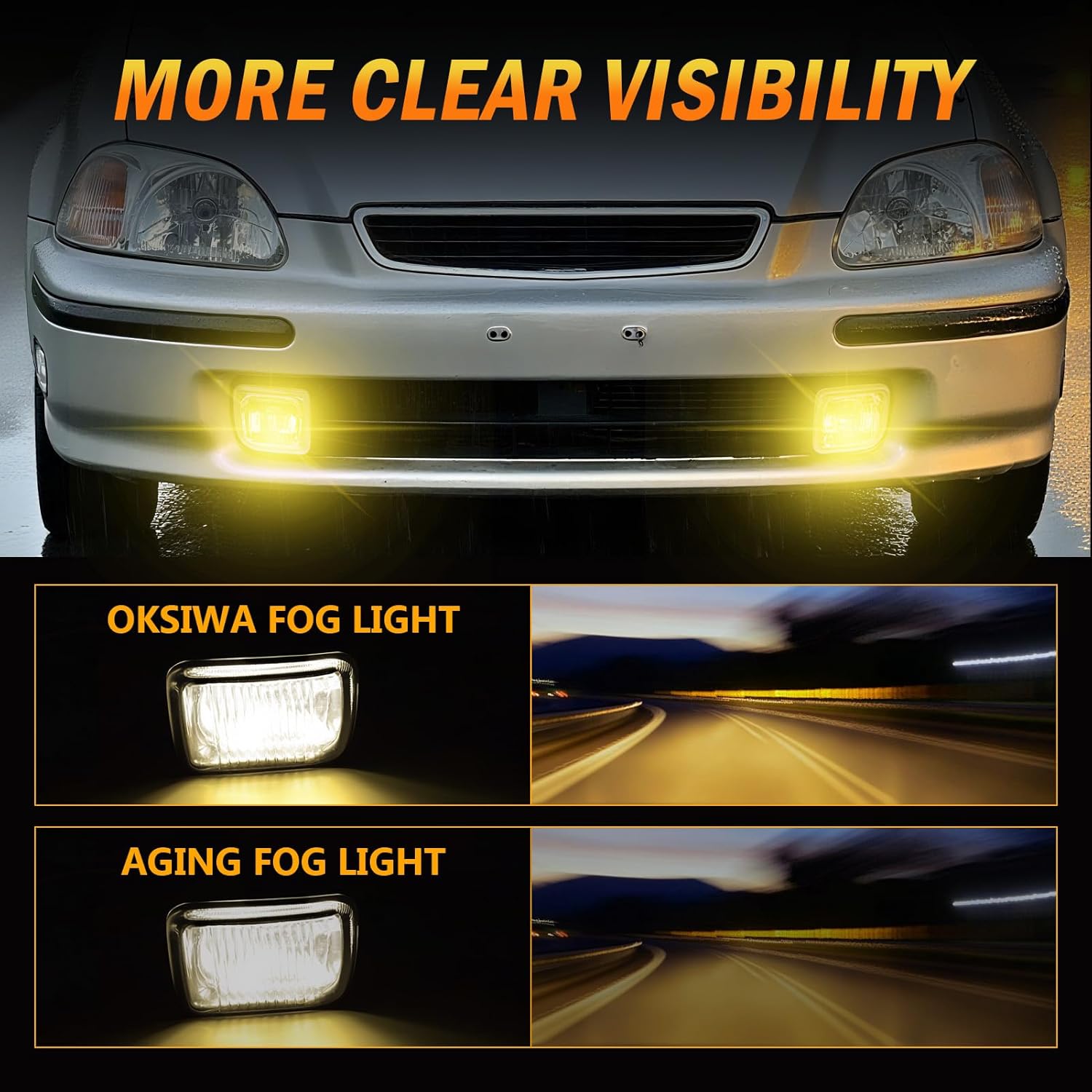 OKSIWA Fog Lights Fit for 1996 1997 1998 Honda Civic 4-Door Sedan,1 Pair Driving Fog Lamps, Front Bumper Fog Light Replacement with Switch Wiring Harness,Amber lens (Clear Lens)