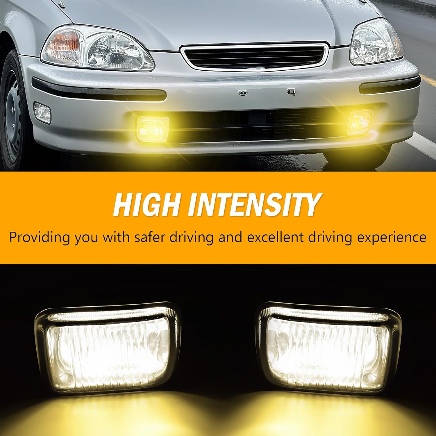 OKSIWA Fog Lights Fit for 1996 1997 1998 Honda Civic 4-Door Sedan,1 Pair Driving Fog Lamps, Front Bumper Fog Light Replacement with Switch Wiring Harness,Amber lens (Clear Lens)-2