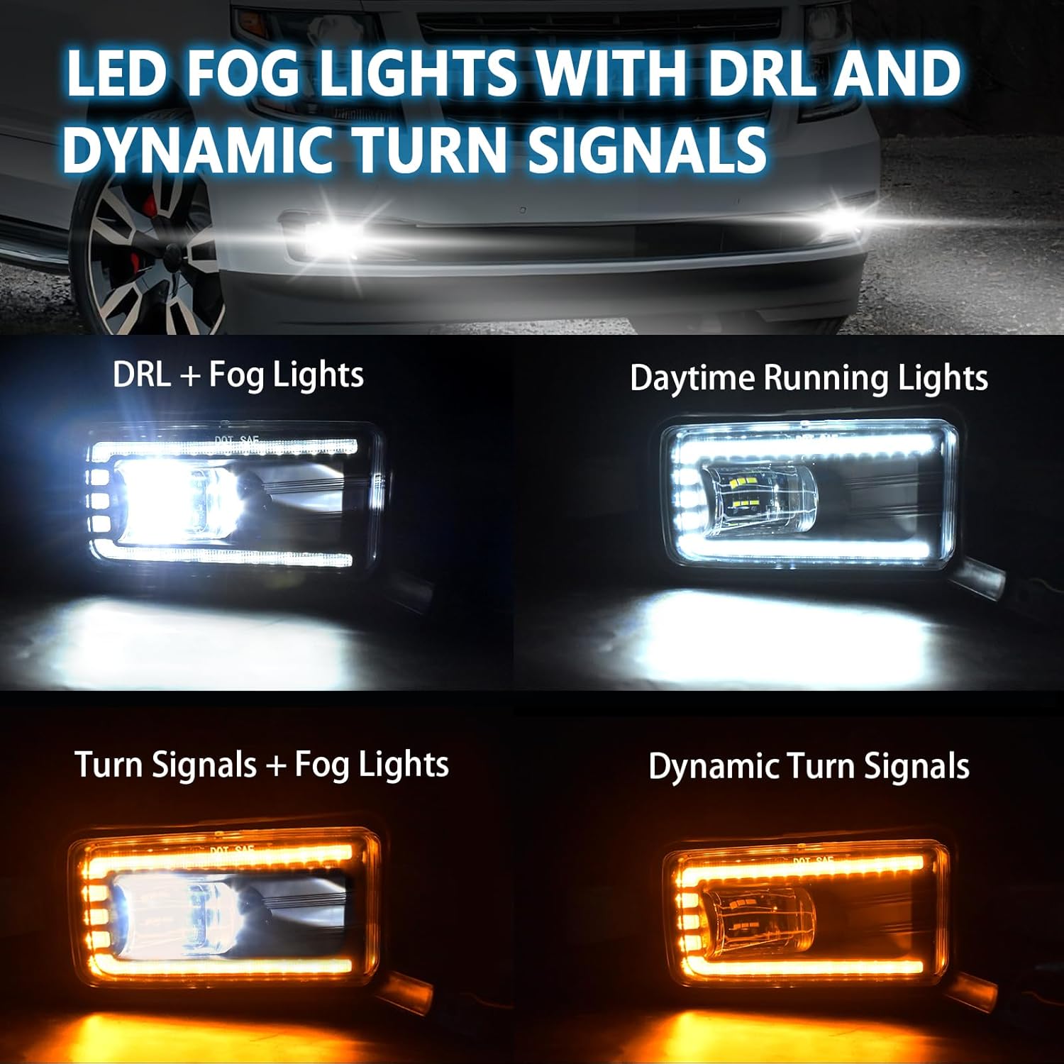 DOT Compliant LED Fog Lights with DRL & Sequential Turn Signal for 2015-2020 Chevy Tahoe Suburban,GMC Yukon Yukon XL Plug & Play