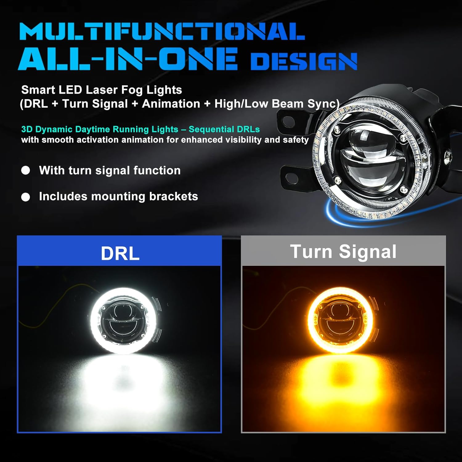 OKSIWA Laser Fog Lights with DRL Fit for Toyota 07-13 Camry,09-13 Corolla,10-11 Prius,06-12 RAV4,08-10 Highlander,12-16 Tacoma Upgrade and Modified 1 Pair Fog Lights Assembly, Front Bumper Driving Fog Lamps