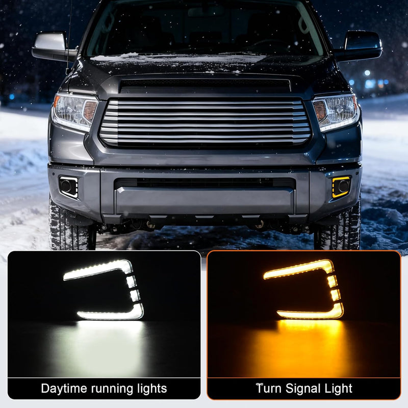 OKSIWA LED Front Bumper Fog Light DRL Compatible with 2014-2021 Toyota Tundra Replacement Front Bumper Trim, with DRL harness, Function as Dynamic Sequential Turn Signal Lights-2