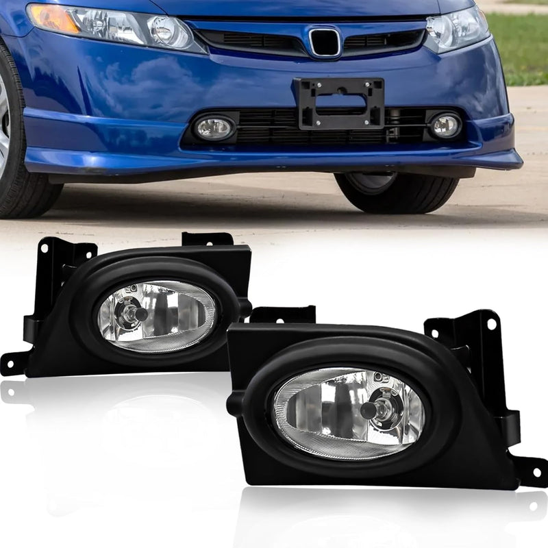 OKSIWA Halogen Fog Lights Fit for 2006 2007 2008 Honda Civic 4-Door Sedan,Front Bumper Driving Light Replacement Kit, Fog Lamps Replacement with Wiring Harness,Clear Lens,Plug and Play-1