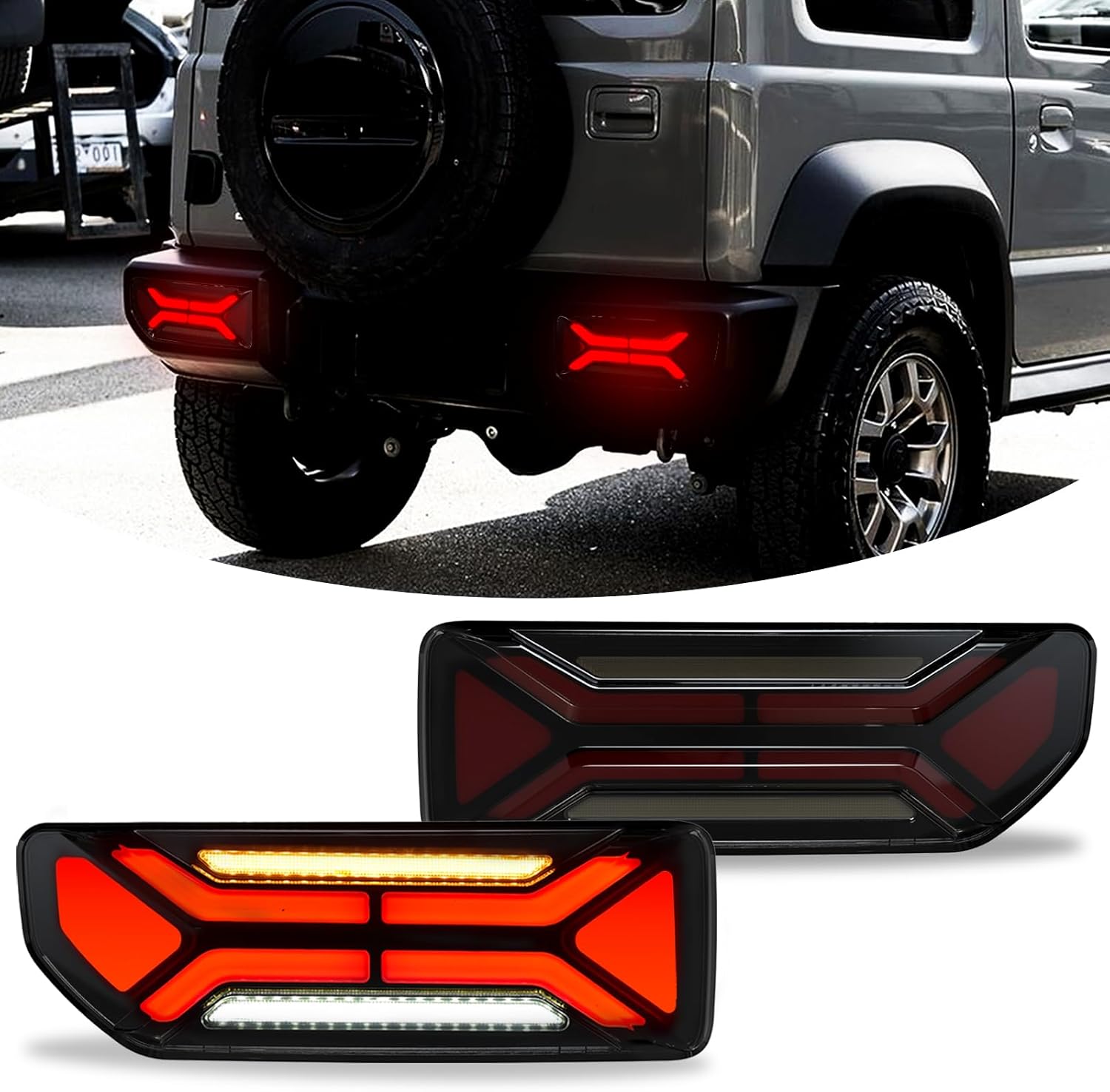 OKSIWA Sequential Full LED Tail Lights for Suzuki Jimny 2019-2024, with Start Up Sequence,Dynamic Turn Signal,Unique Appearance Design, Reverse Brake Tail Lamp Rear Lights Assembly (Dumbbel)