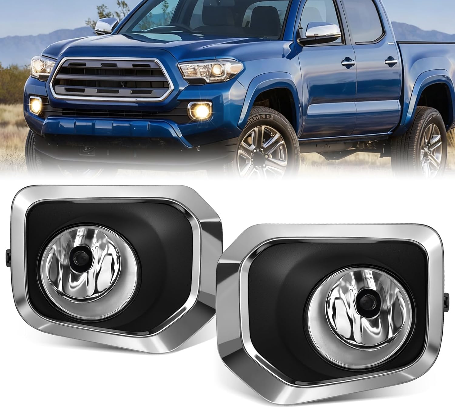 OKSIWA Halogen Fog Lights,Compatible with 2016-2023 Toyota Tacoma(Fits SR,SR5 Model Only), Front Bumper Driving Light, with Wiring Harness, Switch,Easy to Install (Chorme Bezels)