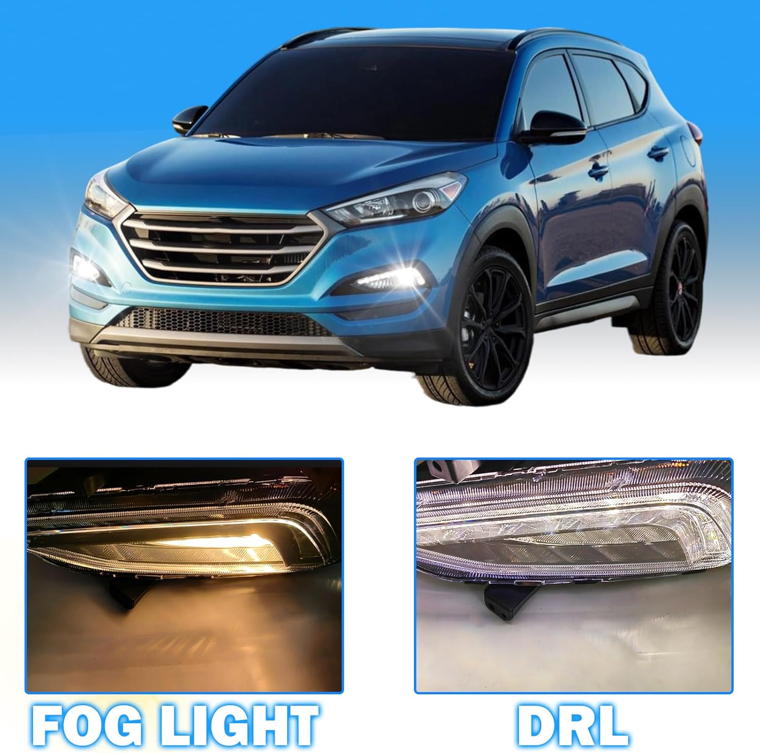OKSIWA LED&DRL Fog Light Fit For 2016 2017 2018 Hyundai Tucson, A Pair Of Front Bumper Fog Lamps With Clear Lens And Covers-5