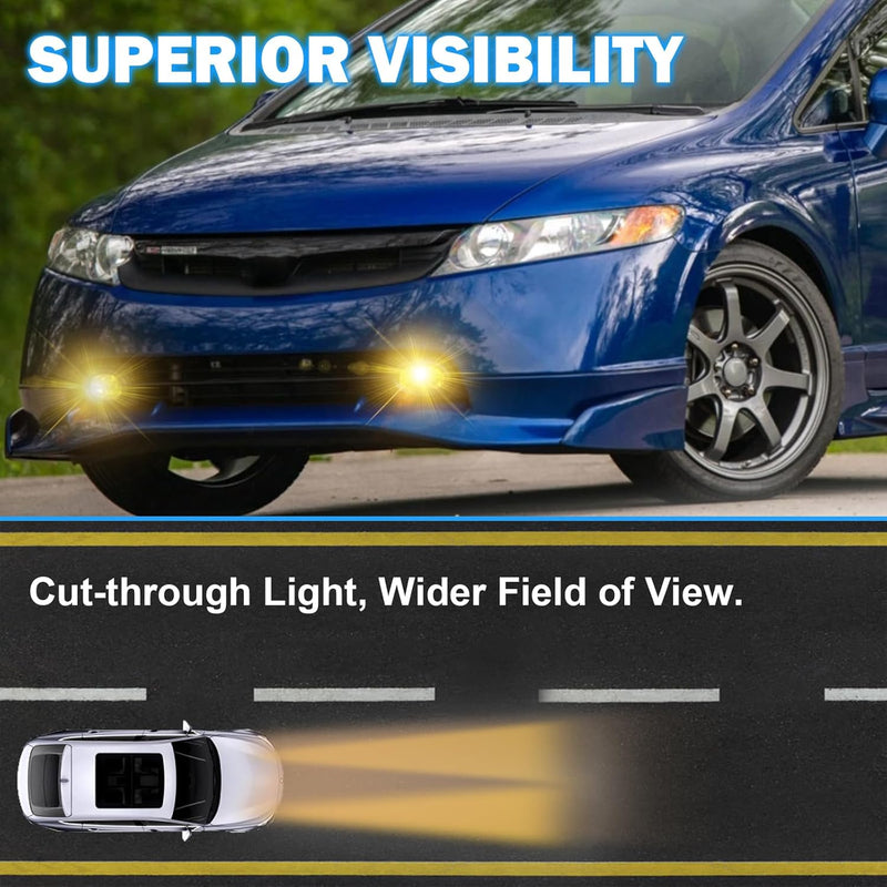OKSIWA Fog Lights Compatible with 2DR Honda Civic Coupe 2006-2008 Pair Bumper Driving Fog Lamps with H11 12V 55W Halogen Bulb (Amber Lens)-2