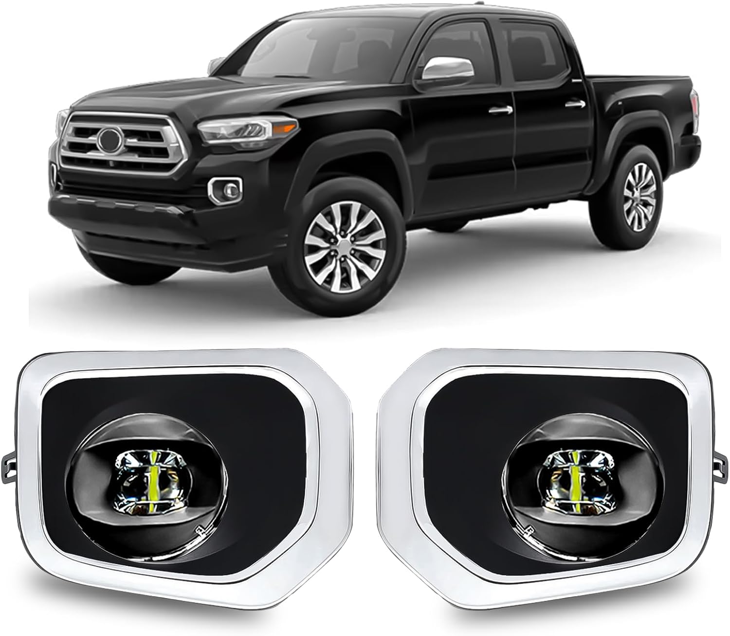 OKSIWA LED Fog Lights,Compatible with 2016-2023 Toyota Tacoma(Fits SR,SR5 Model Only), Front Bumper Driving Light, with Wiring Harness, Switch,Easy to Install (Chrome Bezels)
