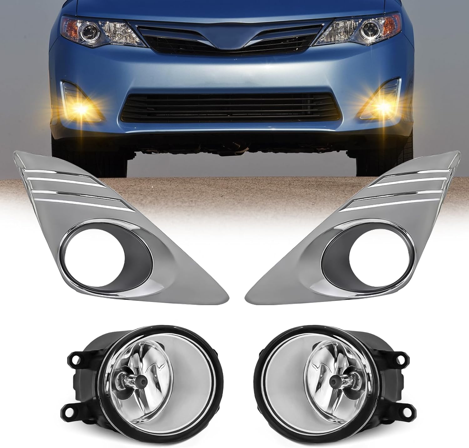 OKSIWA Halogen Fog Lights for 2012 2013 2014 Toyota Camry(not for SE models),Front Bumper Driving Light kit,Fog Lamps Assembly Replacement with Switch, Wiring Harness,Plug and Play,Chorme Bezels