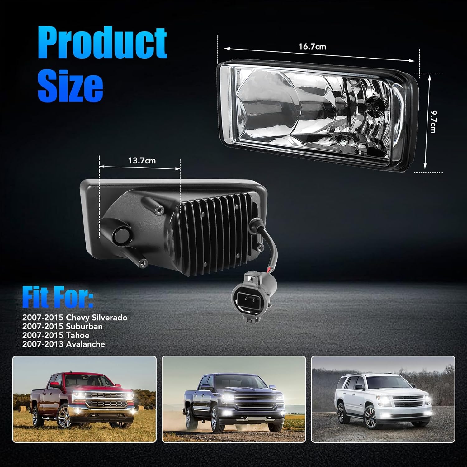 OKSIWA Halogen Fog Lights for 2007-2015 Chevy Silverado, Suburban, Tahoe, 2007-2013 Avalanche, Pick Up Truck Fog Lamp Replacement with Fog Wiring Harness Switch