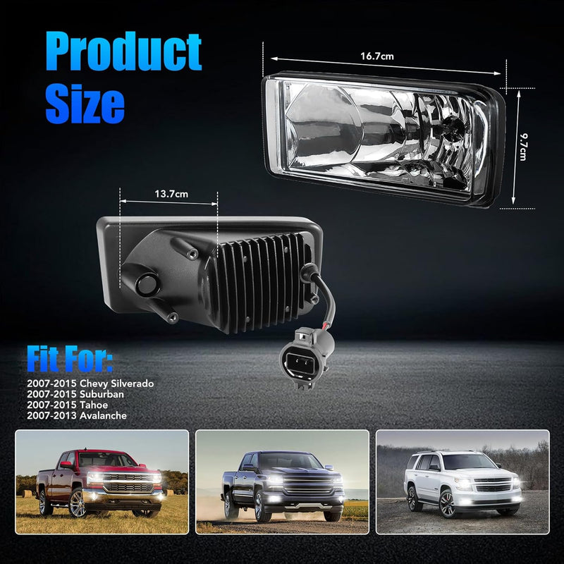 OKSIWA Halogen Fog Lights for 2007-2015 Chevy Silverado, Suburban, Tahoe, 2007-2013 Avalanche, Pick Up Truck Fog Lamp Replacement with Fog Wiring Harness Switch-2