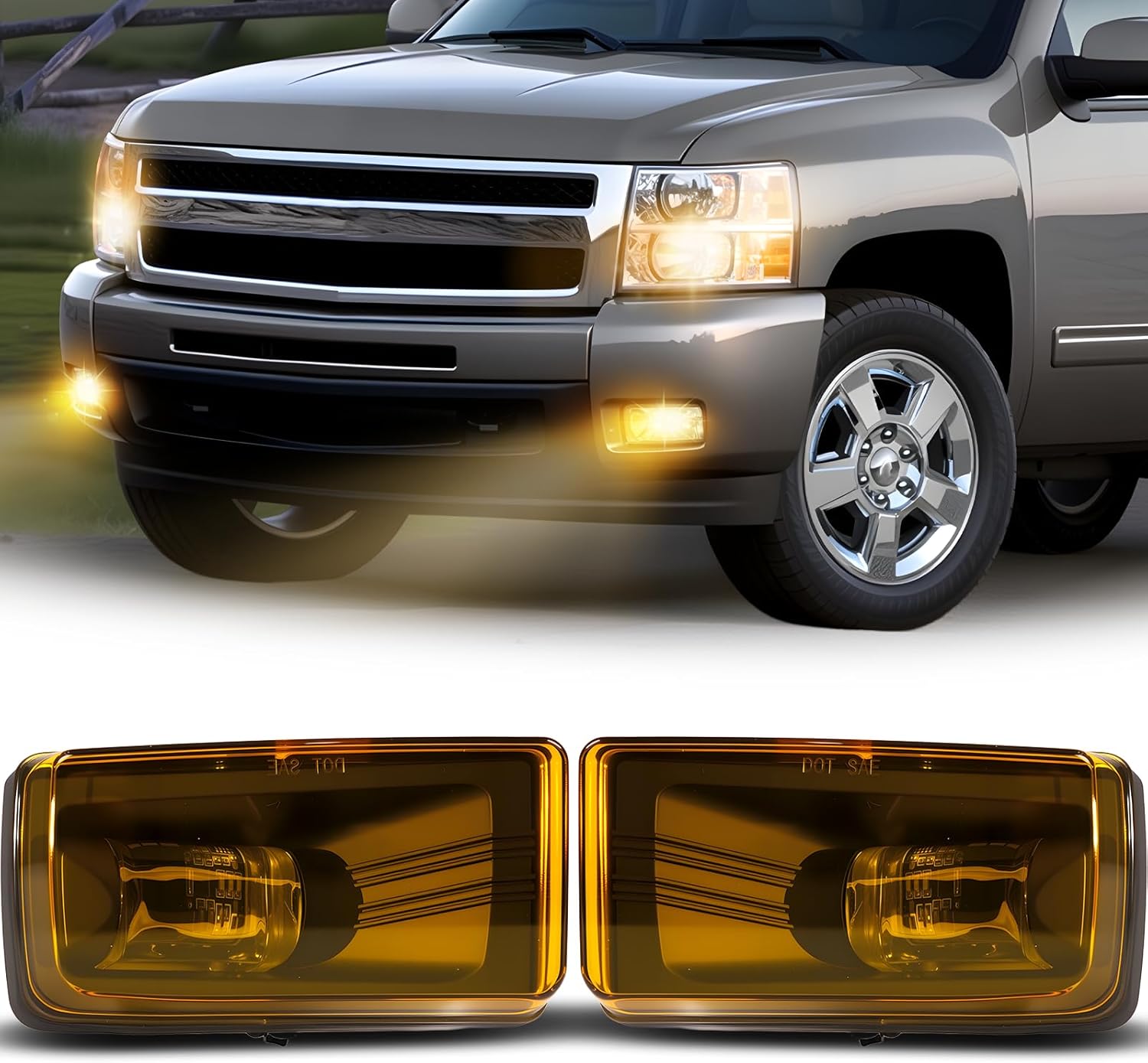 DOT Approved Yellow LED Fog Lights with DRL for 2007-2015 Chevy Silverado/Suburban/Tahoe/Avalanche & GMC Sierra Yukon Plug & Play-1