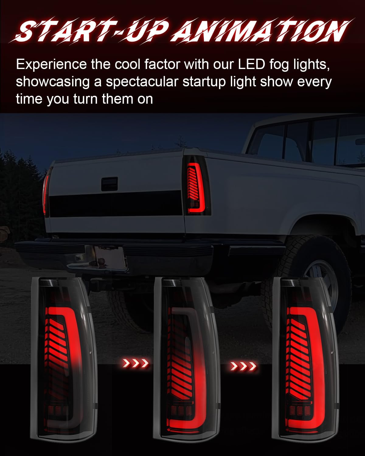 OKSIWA Sequential LED Tail Lights for 1988-1998 Chevy GMC C/K, Silverado, Sierra, 1992-1999 Suburban Yukon, 95-99 Tahoe, Pickup Truck Rear Lights with Start-Up Animation, Dynamic Turn Signals