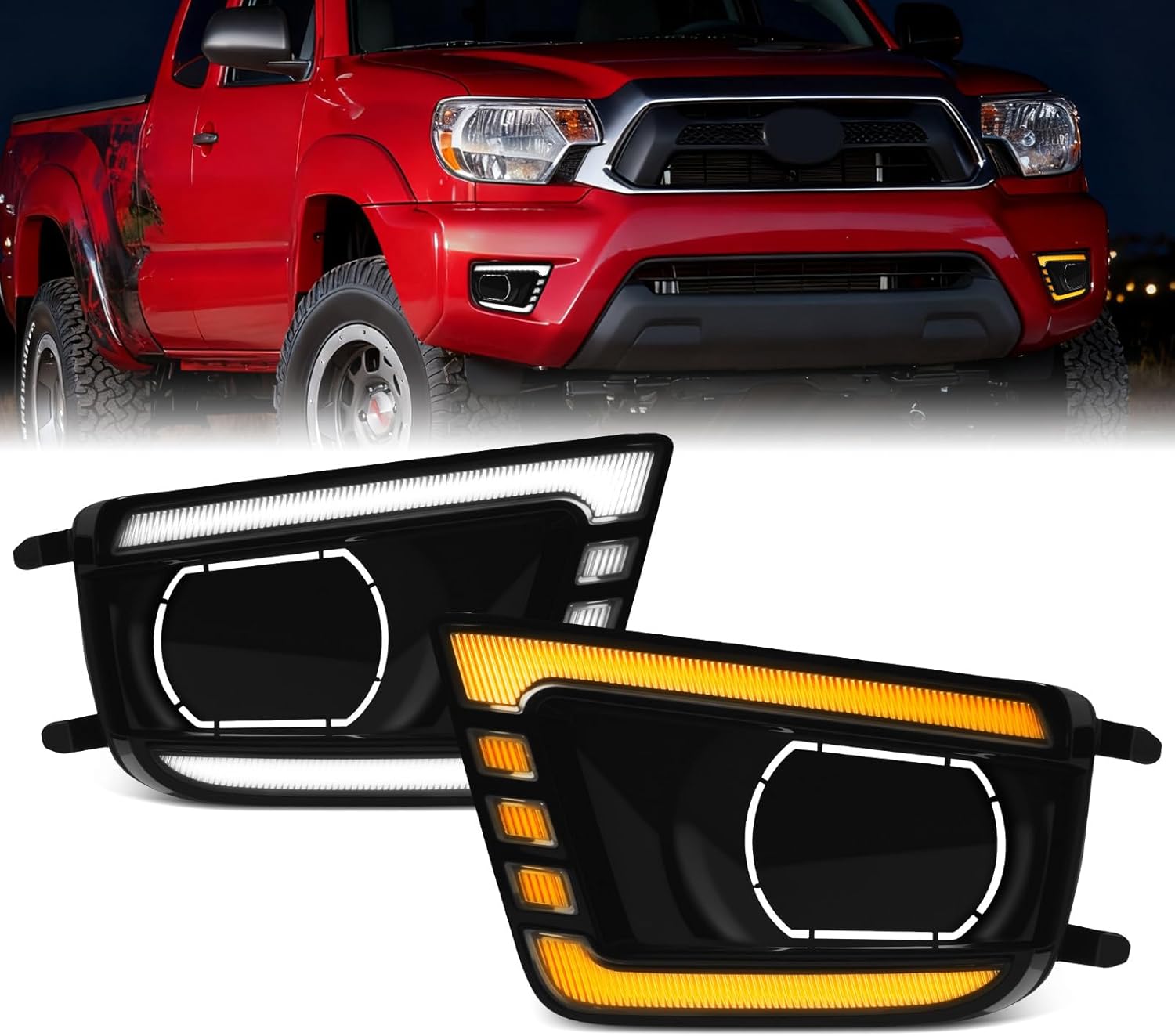 OKSIWA LED Daytime Running Lights For 2012 2013 2014 2015 Toyota Tacoma, with Amber Dynamic Turn Signal Lights, Fog Lights DRL Harness