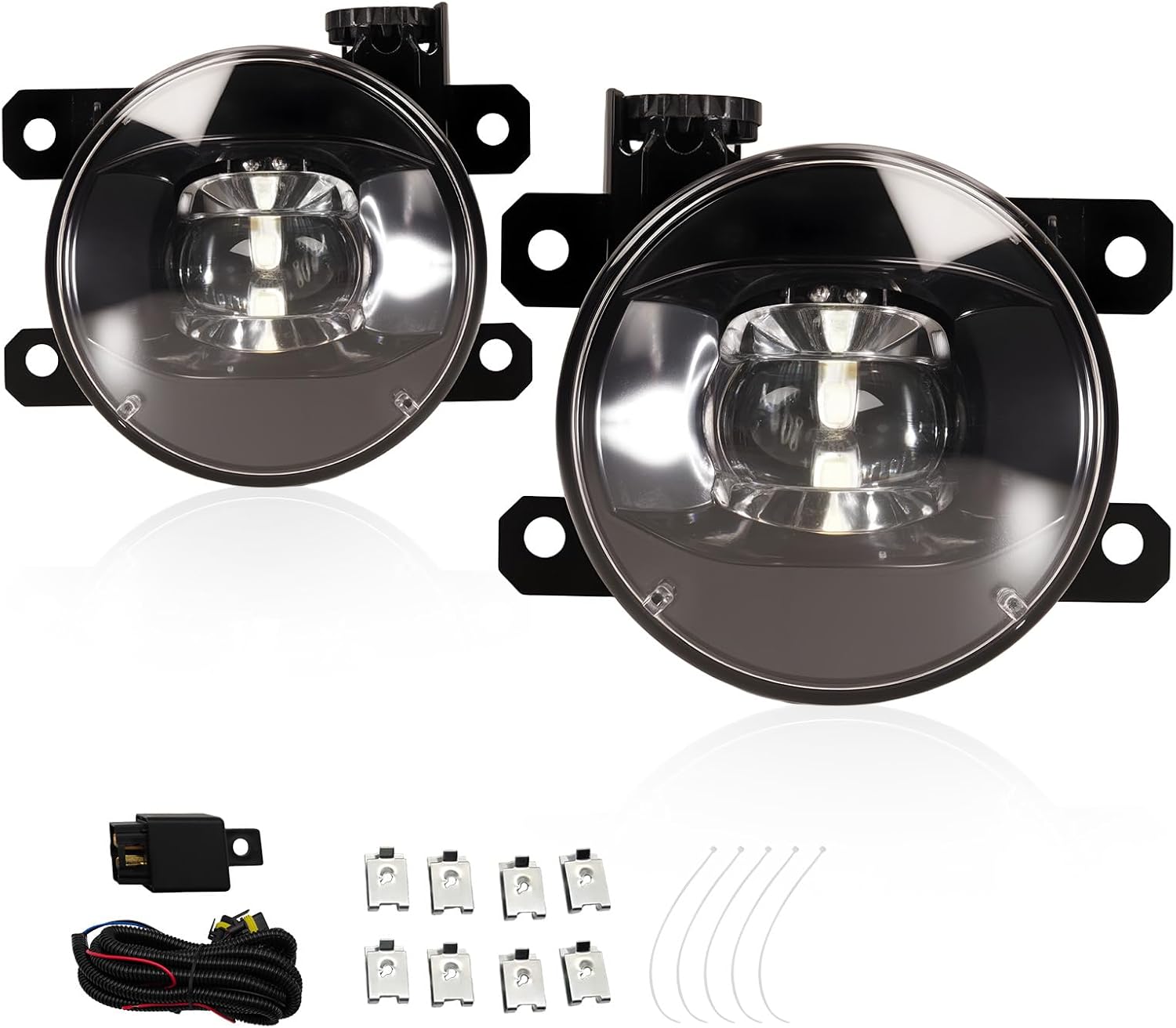 OKSIWA LED Fog Lights Assembly Compatible With 2005-2014 Xterra/2010-2017 Frontier Front Bumper Lamps With Switch Harness and Wiring Kit Clear Lens 1 Pair-8