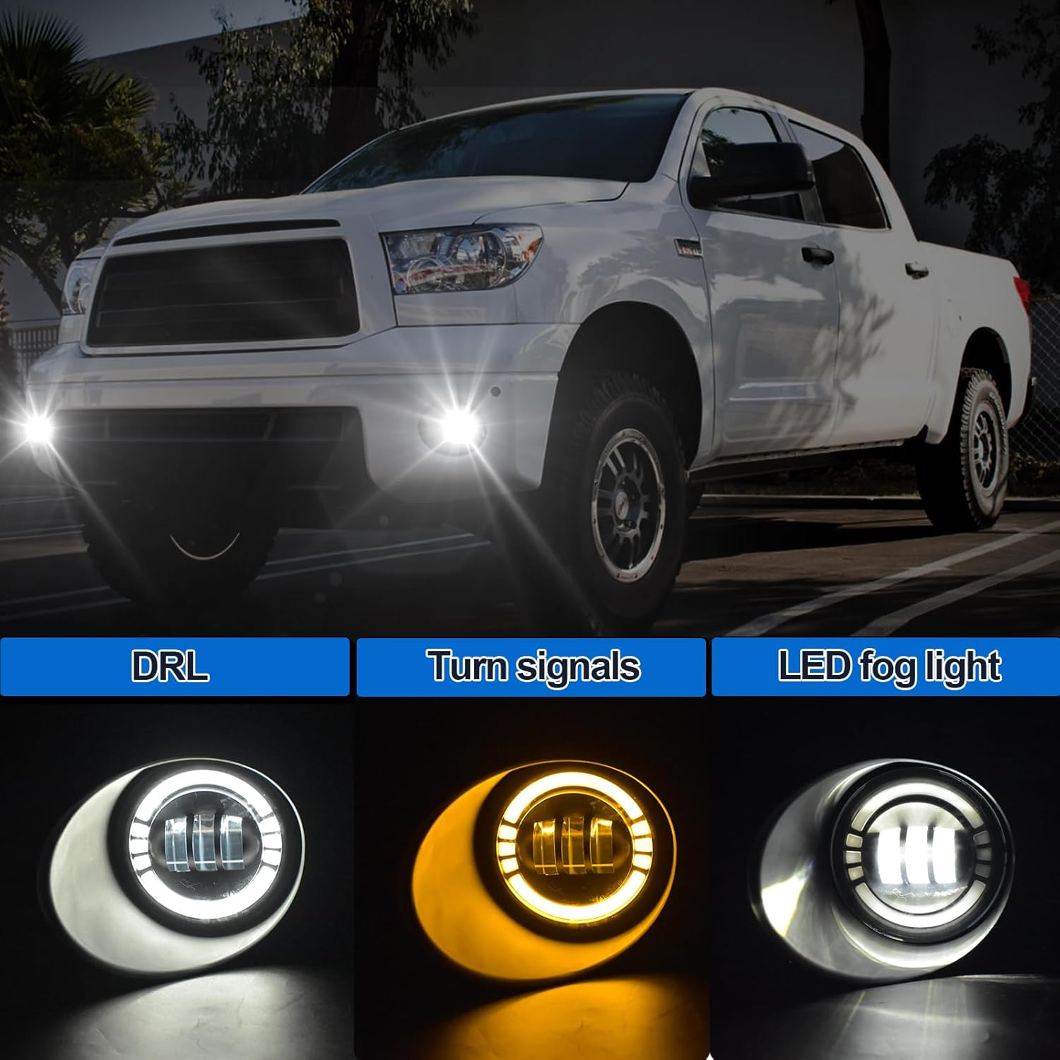OKSIWA LED Fog Lights for Toyota Tundra 2007-2013, Front Driving Fog Lamps Assembly Replacement Kit, Clear Lens（1 Pair）-2