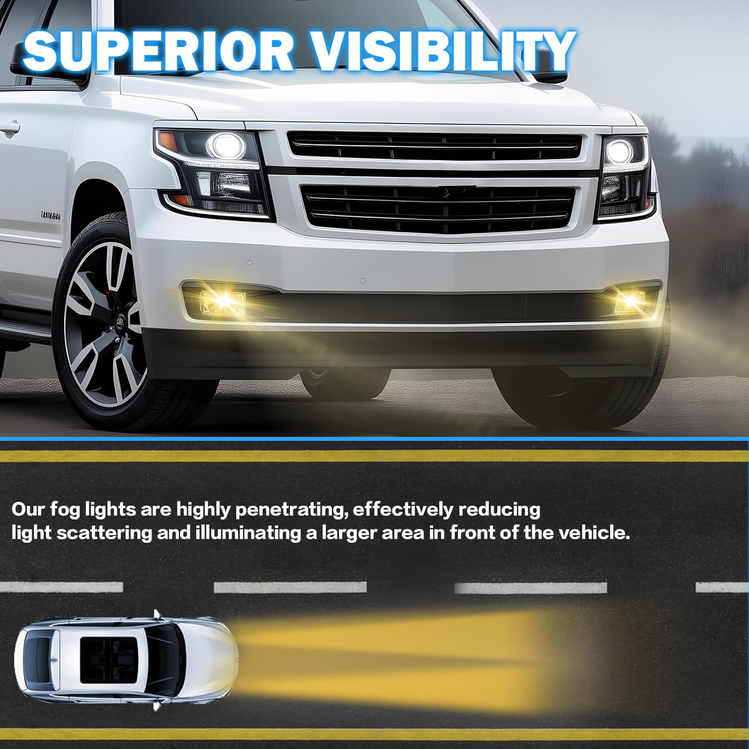 DOT Approved Halogen Fog Lights for 2015-2020 Chevy Suburban Tahoe & GMC Yukon/Yukon XL Plug & Play