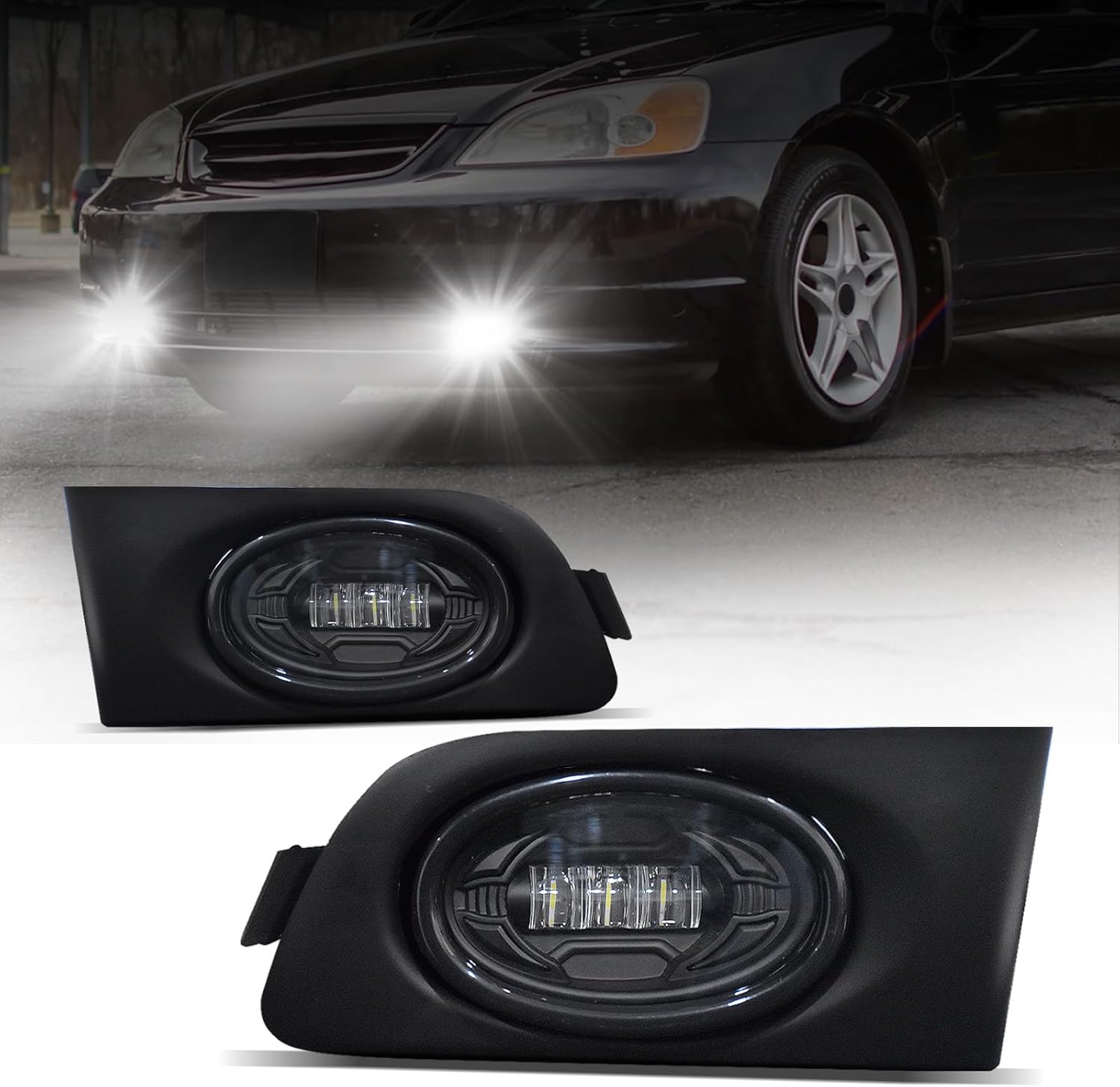 OKSIWA LED Fog Lights for 2001 2002 2003 Honda Civic Coupe 2DR,Front Bumper Driving Light, Fog Lamps Assembly Replacement With Switch, Wiring Harness, Plug and Play