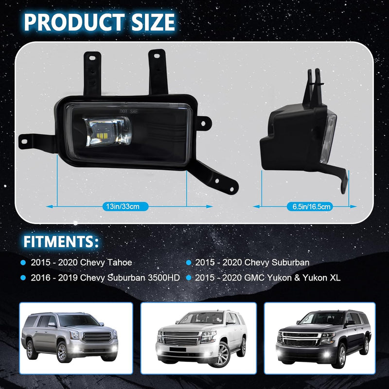 OKSIWA LED Fog Lights Assembly Fit for Chevy Tahoe, Suburban 2015-2020, Suburban 3500HD 2016-2019, GMC Yukon & Yukon XL 2015-2020, Front Driving Fog Lamps Kit, DOT Certified - 1 Pair-2