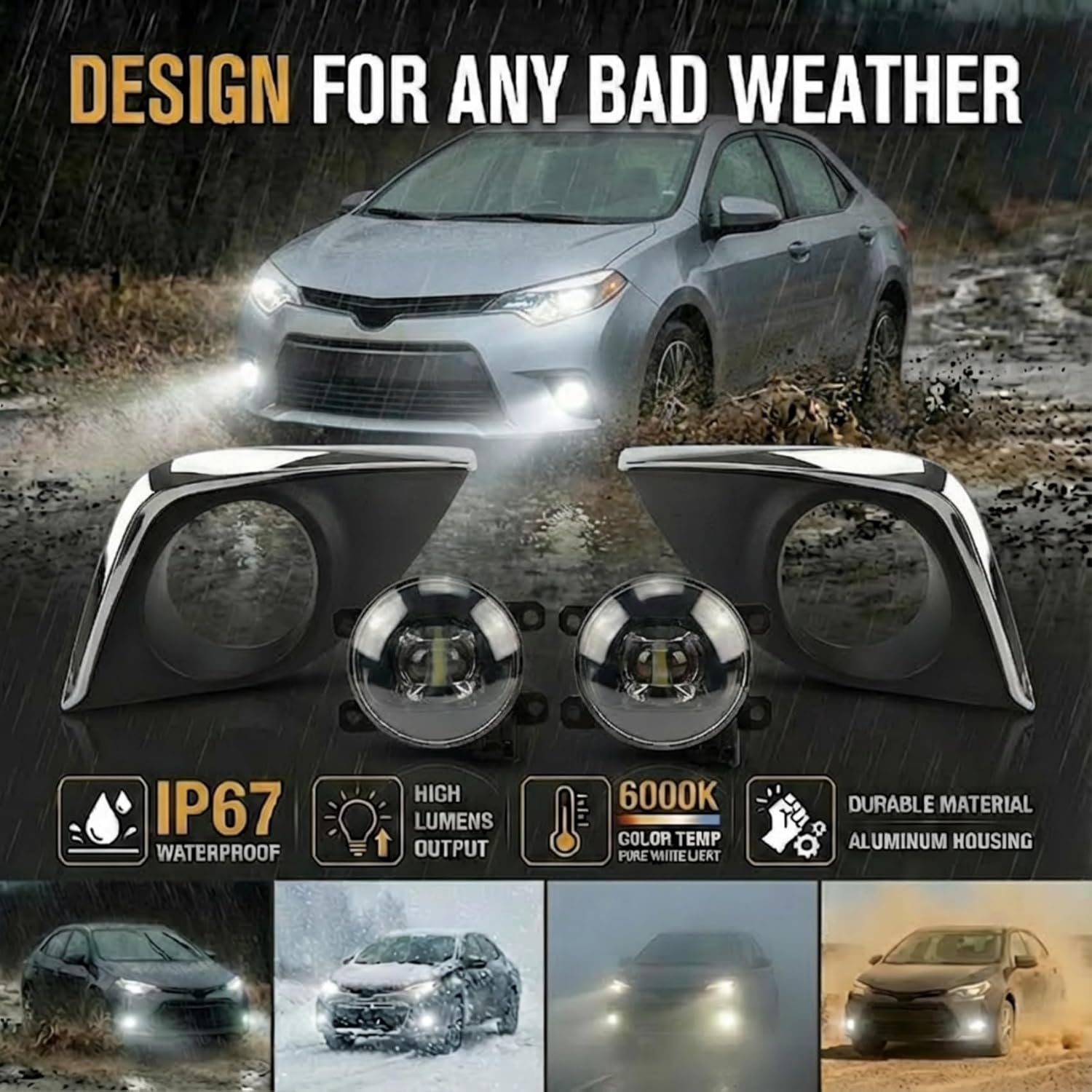 OKSIWA LED Fog Light for 2014 2015 2016 Corolla Altis CE ECO L LE (Not Fit for SE/S type),Fog lamp Assembly Replacement, IP67 Waterproof, Clear Lens,Include Fog Wiring Harness