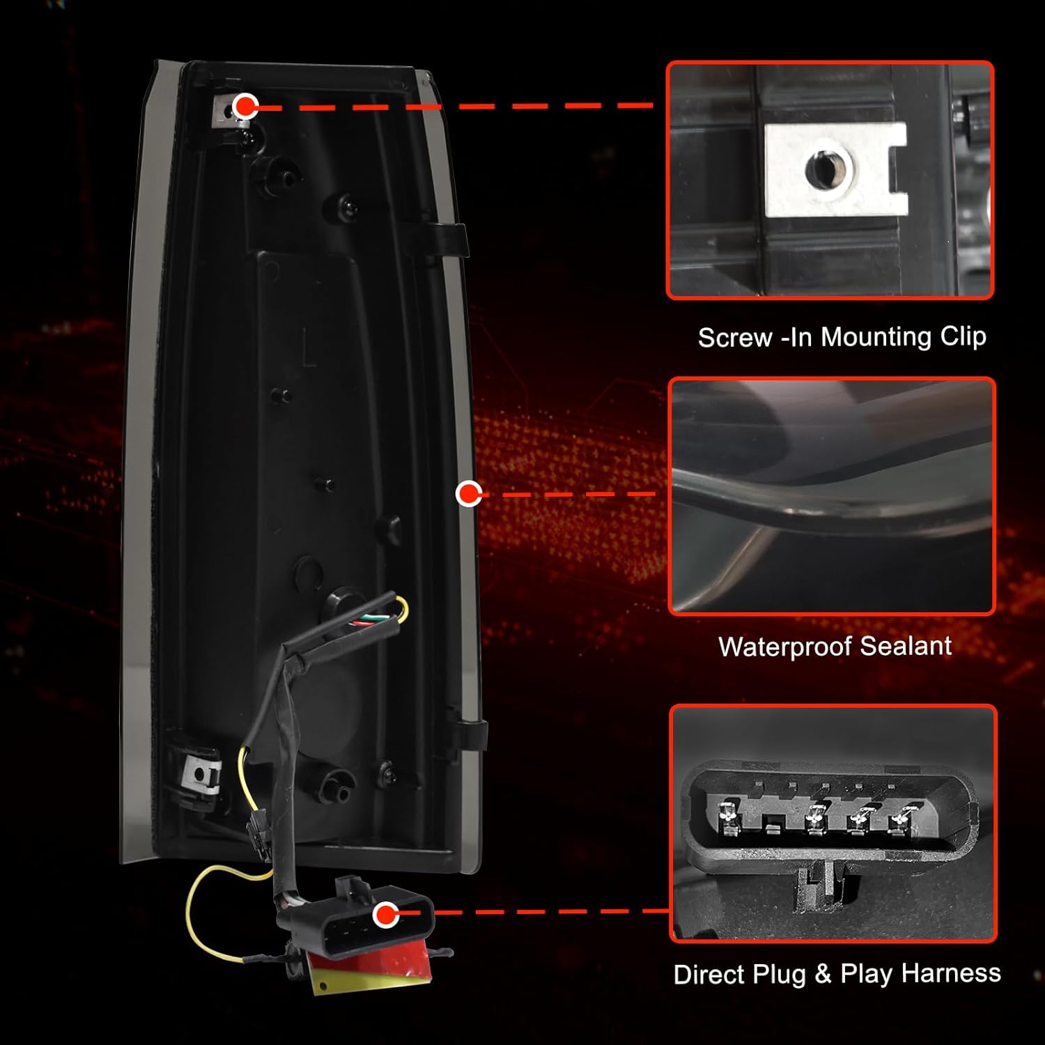 Led Tail Lights for 1988-1998 Chevy GMC C/K Sierra, 92-99 Suburban Yukon, 95-99 Tahoe,Blazer,Cadillac Escalade Plug & Play-4