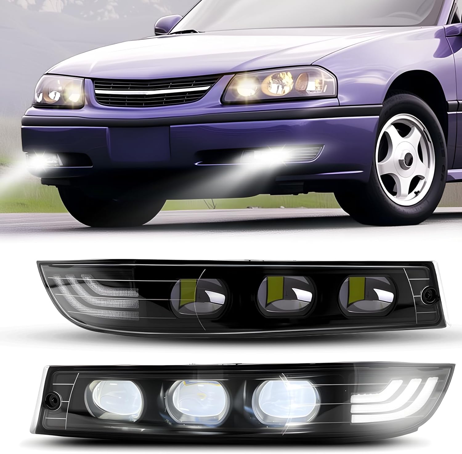 DOT Compliant LED Fog Lights with White DRL & Amber Turn Signal for 2000-2005 Chevy Impala  Plug & Play-1