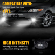 OKSIWA LED Fog Lights for 2006 2007 2008 Honda Civic Coupe 2DR,Front Bumper Driving Light kit,Fog Lamp Assembly Replacement with Switch,Wiring Harness,Plug and Play